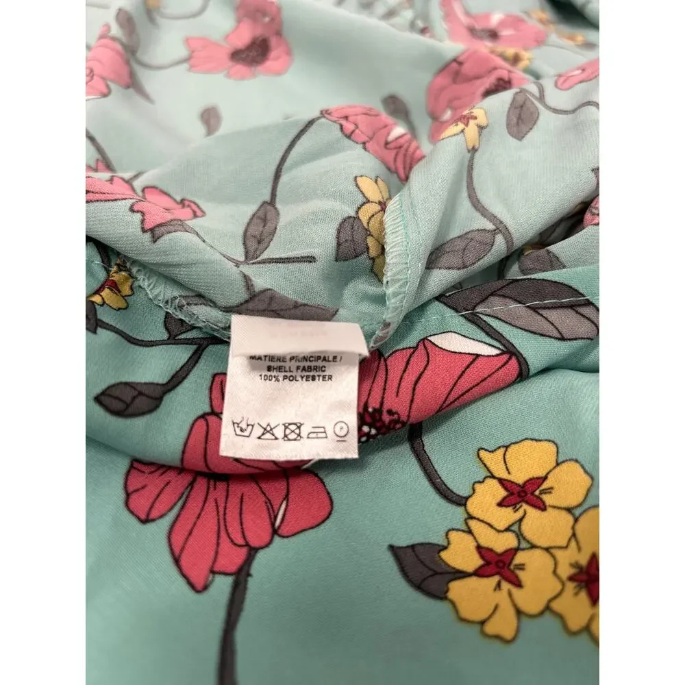 Jane Wood Floral Faux wrapped Turquoise Floral dress Women’s Size 12-14 - Picture 8 of 9